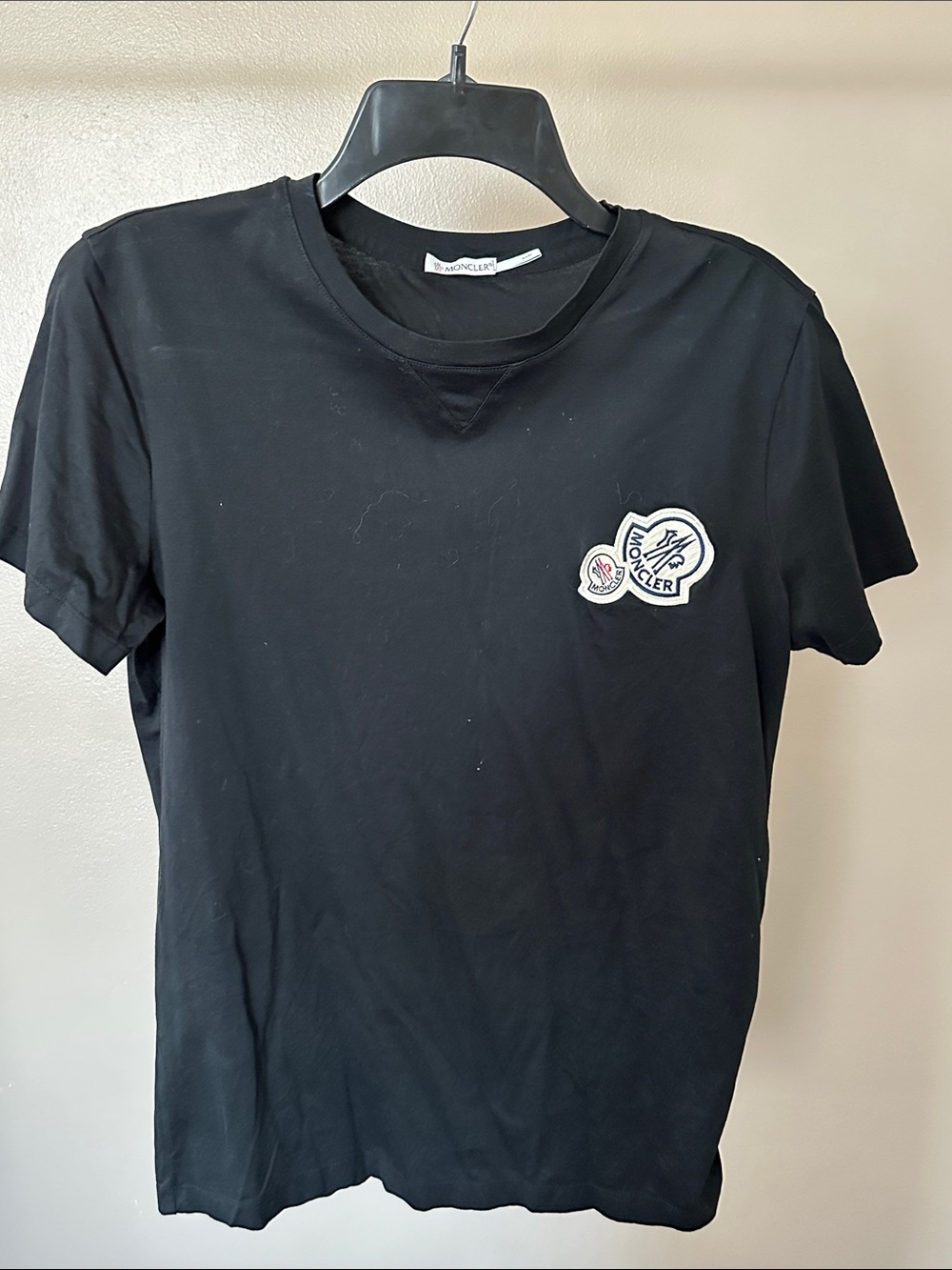 Moncler Black Short Sleeve Crewneck with Patch Logo Size S